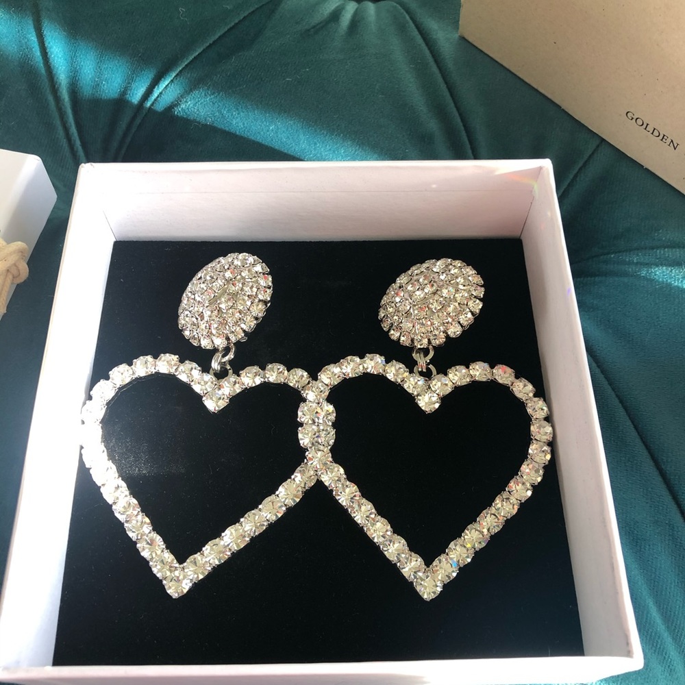 Alessandra Rich Crystal Heart Earrings